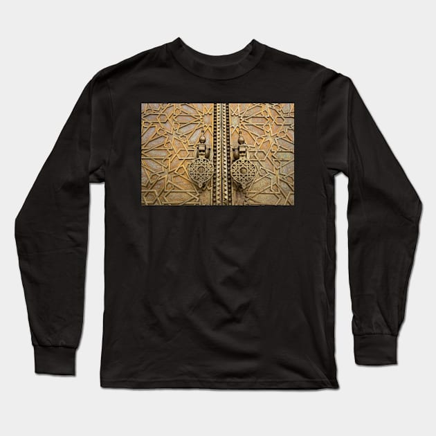 Golden door of the Royal Palace in Fez, Morocco Long Sleeve T-Shirt by mitzobs